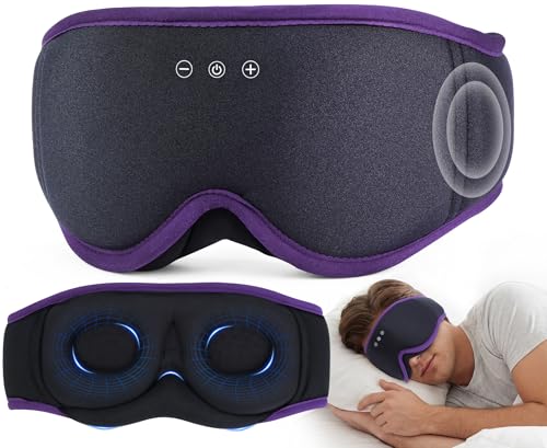 MUSICOZY Sleep Mask Bluetooth Headphones Eye Masks for Sleeping Headphone | 3D Wireless EyeMasks for Side Sleepers, 14-Hour Playtime, Ultra-Soft Breathable, Ultra-Thin Stereo Speakers for Women Men - color: Royal Purple