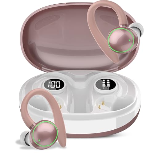 Wireless Earbuds, Bluetooth 5.4 Headphones Sport Over Ear Buds With ENC Mic | ENC Noise Cancelling Mic,48H, Wireless Earphone With Earhooks, Stereo Deep Bass, IP7 Waterproof for Workout Running,Rose Gold - color: Rose Gold