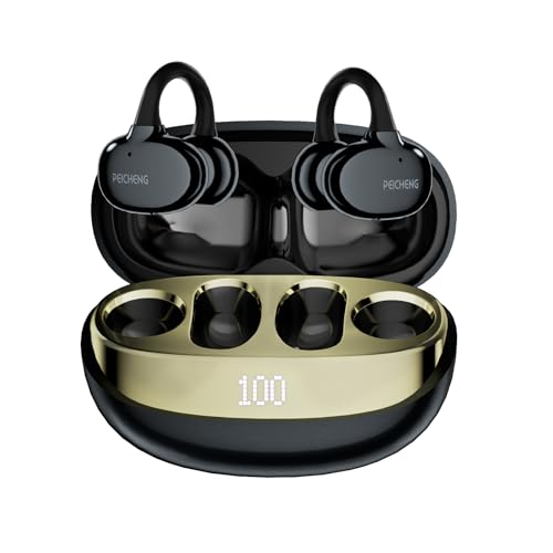PEICHENG Earbuds Wireless Bluetooth Earphones, 5H Playback 50mAh+400mAh Power Case with Digital Display (Dark Grey) - color: Dark Grey