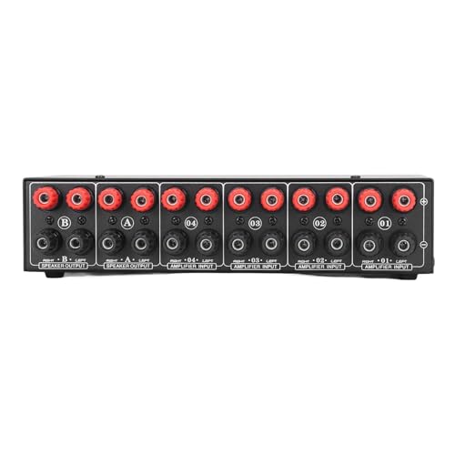Focket Audio Switcher, 4 Input 1 Output Manual Button Selection 300W Power Handling Speaker Selector, Switch Box with Aluminum Housing for Audio Sharing Home Studio Office