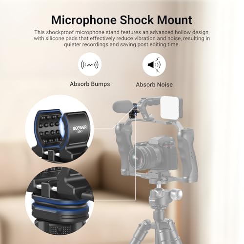 NEEWER Microphone Holder with Cold Shoe Adapter, Noise Reducing Shock Absorbing Mic Mount Accessories with Built in Silicone Pads, for Mics of 0.7" to 1" (19 to 25mm) in Diameter, MH3