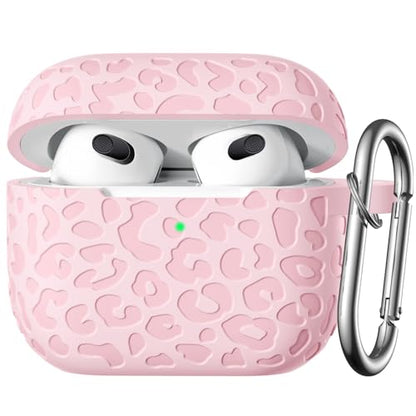Compatible with AirPod Case 3rd Generation, Leopard Engraved Soft Silicone Skin Cover Full Protective Case,Compatible with Apple AirPod 3rd Generation Case,Front LED Visible - color: Lightpink, size: AirPods 3rd Case