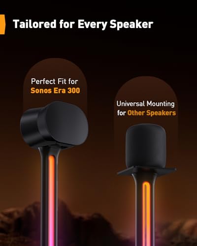 Perlegear Speaker Stands Pair Sonicbeam™ with RGB Lighting for Sonos Era 300, Era 100 & One SL, Universal Surround Sound Speaker Stand Holds to 22 lbs with Cable Management, App & Remote Control - size: Black with LED Light