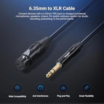 NEEWER 6.35mm 1/4 Inch TRS to XLR Female Cable, 10 ft Microphone Guitar Bass Cord Adapter Connector for Shotgun Condenser Mic Audio Amplifier Mixer Powered Speaker PA System, MS025 - size: 6.35mm（304cm）, style: XLR Female