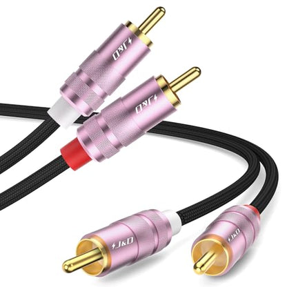 J&D 2 RCA M/M Cable, Nylon Braided 2RCA Male to Male Stereo Audio Cable, Gold Plated Connector for Speaker, TV, Amplifier, Audio Mixer, 6 feet - size: 6 feet