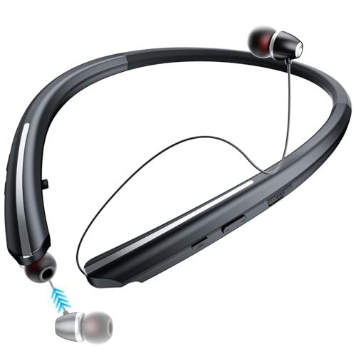 Neckband Bluetooth Headphones, Wireless Retractable Headset with Mic, IPX5 Sweatproof Earphones, Noise Cancelling Earbuds | 22H Playtime for Sports/Running/Driving (Black) - color: BLACK