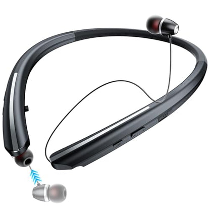 Neckband Bluetooth Headphones, Wireless Retractable Headset with Mic, IPX5 Sweatproof Earphones, Noise Cancelling Earbuds | 22H Playtime for Sports/Running/Driving (Black) - color: BLACK