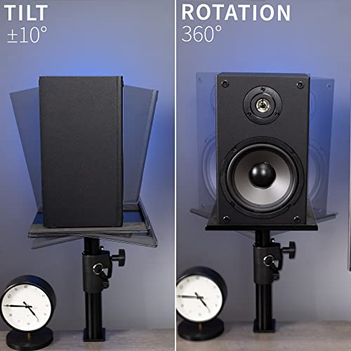 VIVO Clamp-on Speaker Stand Desk Mount Set, 10 x 9 inch Trays, Height Adjustment and Tilt, Universal Audio Holders for Computer and Bookshelf Speakers, Elevated Sound, 2 Pack, Black, MOUNT-SP01CB - color: Black
