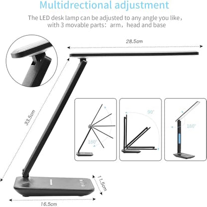 IHAO Multi-Functional Desk Lamp 10W Qi Wireless Charger 3 Color Modes 5 Brightness Levels Eye-Caring LED Light Faux Leather Finish Calendar Temperature Display Office Table Lamp TX26 Black - color: Table Lamp TX26A Black