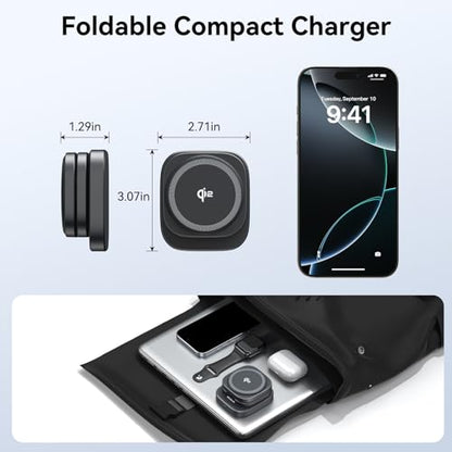 Wireless Charging Station for Multiple Devices, 3 in 1 Travel Charger Dock, Foldable Magnetic Stand Compatible with MagSafe Qi2, iPhone 17 16 15 14 13 12 Air, Apple Watch Series & Air pods 4 3 2 Pro