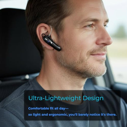 Trucker Bluetooth Headset Wireless, 38H Talk Time Bluetooth 6.0 Headphones with Dual Mic Noise Cancelling, Lightweight Hands-Free Earpiece for Truck Taxi Delivery Drivers, Long Battery Life Headset