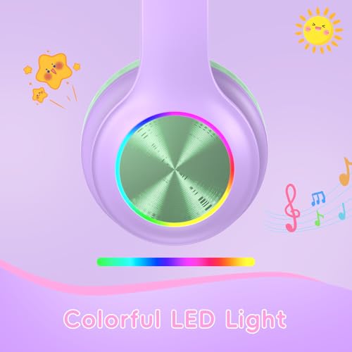 Candy Bila Kids Bluetooth 6.0 Headphones, LED Light, 85Hours Playtime - color: Green and Purple