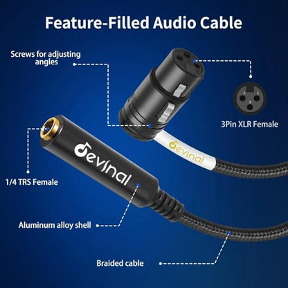 Rotatable Right-Angle XLR to 1/4" Female Cable, Adjustable-Angle Low-Profile XLR Female to 6.35mm TS/TRS Microphone Adapter Connector, 1 FT - color: 635F_XLRF