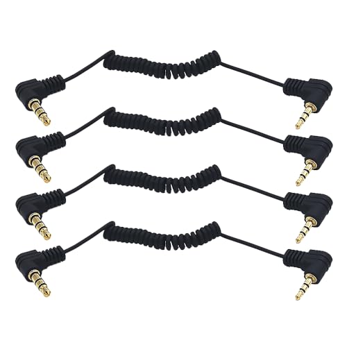 12 Inch 3.5mm to 2.5mm Stereo Audio Coiled Cable, Right Angle 1/8" 3.5mm TRS Male Jack to Right Angle 2.5mm TRS Male Jack Aux Spring Spiral Cord, OD 1.5mm, 4 Pack