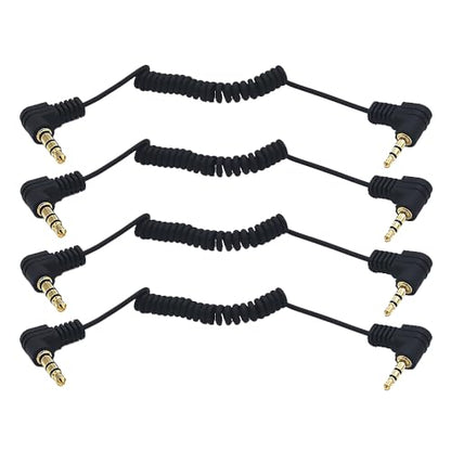 12 Inch 3.5mm to 2.5mm Stereo Audio Coiled Cable, Right Angle 1/8" 3.5mm TRS Male Jack to Right Angle 2.5mm TRS Male Jack Aux Spring Spiral Cord, OD 1.5mm, 4 Pack