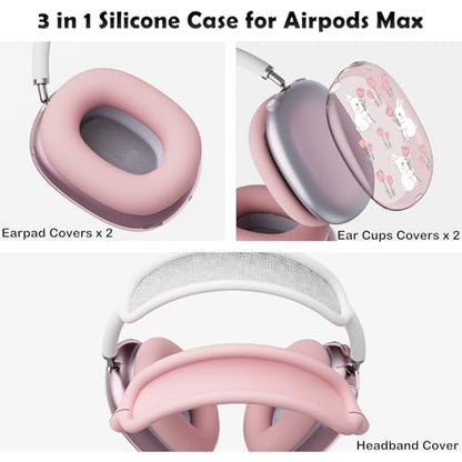for AirPods Max Headphones Bunny Ear Covers for AirPods Max 2 - color: Bunny Flower B/Pink