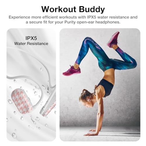 Purity Air Open Ear Headphones - True Air Conduction Wireless Bluetooth Open Ear Earbuds with Dual Mic for iPhone/Android - Secured Long Wearing Comfort, Sports Sweat Resistant (PLHH160) - color: Pastel Houndstooth