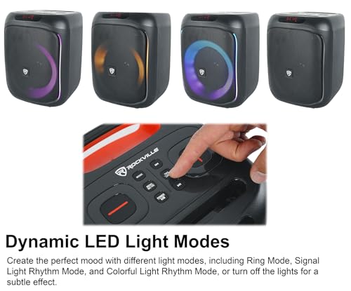 Rockville ROCKBOX PRO V2 150W Portable Bluetooth Speaker, LED Party Lights, TWS Pairing, Mic Input, for Outdoor Events and Karaoke | 12-Hour Rechargeable Battery, 150W Peak, 40W RMS. Bluetooth 5.1, TWS Pairing, USB/AUX/Mic Inputs, 40ft Wireless Range
