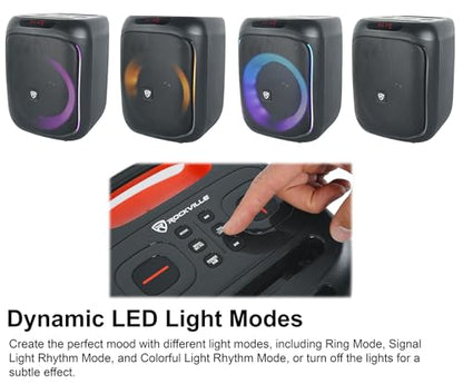 Rockville ROCKBOX PRO V2 150W Portable Bluetooth Speaker, LED Party Lights, TWS Pairing, Mic Input, for Outdoor Events and Karaoke | 12-Hour Rechargeable Battery, 150W Peak, 40W RMS. Bluetooth 5.1, TWS Pairing, USB/AUX/Mic Inputs, 40ft Wireless Range