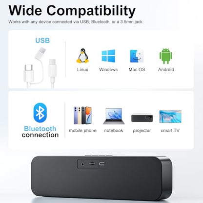 Computer Speakers for Desktop PC,Rechargeable Bluetooth Speaker,Small Computer Soundbar with Stereo & Bass,3.5mm Aux-in,TF Port,Loud Volume for Web Conferences,Teacher,Music (Black) - color: Black