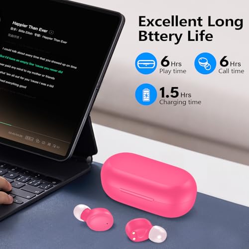 kurdene Wireless Earbuds Bluetooth 5.3 Light Weight in Ear Headphones | Premium Sound Bass Ear buds with Charging Case,Touch Control,Built in Mics Headset,Clear Calls for Sports Workout Hot Pink - color: Hot Pink