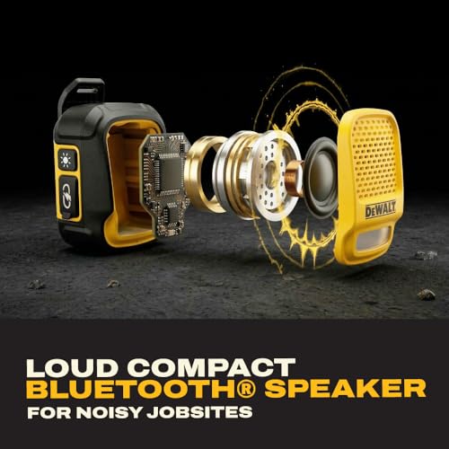 DEWALT Heavy Duty Wearable Bluetooth Speaker Pro Max (New Model) Jobsite Clip-On Mini Speaker w/LED Work Light, IP56 Water Resistant, 12H Runtime, Built-in Mic & Multi-Speaker Link - color: New