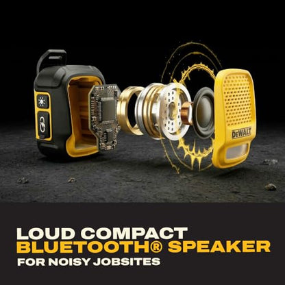 DEWALT Heavy Duty Wearable Bluetooth Speaker Pro Max (New Model) Jobsite Clip-On Mini Speaker w/LED Work Light, IP56 Water Resistant, 12H Runtime, Built-in Mic & Multi-Speaker Link - color: New