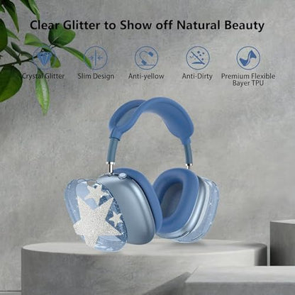 [4 in 1] Case Cover for AirPods Max 2/1 (2026/2024/2020) Ear Pad Case Cover/Headband Cover/Ear Cups Cover with Bling Star for Apple AirPods Max Headphones (Bling Deep Blue Star) - color: Bling Deep Blue Star