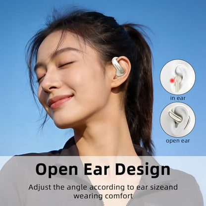 Open Ear Bluetooth Headphones Wireless, Touch Control Earphones Lightweight Design, Bluetooth 6.0, 20H Playtime,Built-in Mic,Ear Hooks Ear Buds Design, Wireless Bluetooth Headset for Work - color: Beige