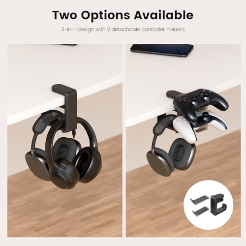 Rotating Headphone Stand - EURPMASK Upgraded PC Gaming Headset Stand, Adjustable Clamp-on Headphone Holder, Headphones Hanger Hook Under Desk with 360 Degree Swivel&Cable Clip Organizer - Darth Vader | 360° Swivel,Headset Hook Under Desk,No Residue,Cable