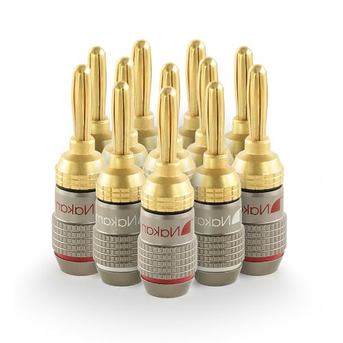 Nakamichi FanLock Excel Series 24k Gold Plated Banana Plugs, 10-18 AWG | Gauge Size 4mm for Speakers Amplifier Hi-Fi Stereo Radio AV Receiver Audio Wire Cable Quick Connector, 12 Pcs (6-Pairs) - size: 12 Pcs (6-Pairs)