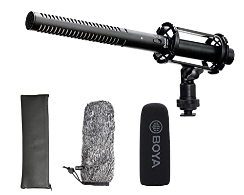 BOYA XLR Microphone, Shotgun Microphone BY-BM6060 with Shockmount Windscreen Mic for Camera DSLR External Condenser Professional Microphones for Video Interview ENG Film