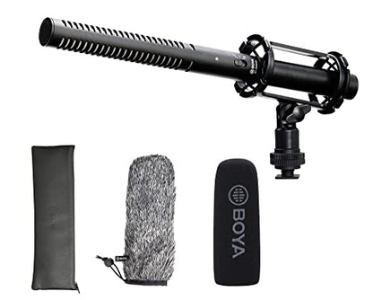 BOYA XLR Microphone, Shotgun Microphone BY-BM6060 with Shockmount Windscreen Mic for Camera DSLR External Condenser Professional Microphones for Video Interview ENG Film