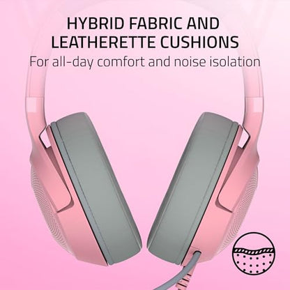 Razer Kraken Kitty V2 USB Wired Headset, Chroma RGB Kitty Ears, Pink | Stream Reactive Lighting, HyperClear Cardioid Mic, 40 mm Drivers, 7.1 Surround Sound, Comfortable Ear Cushions - color: Quartz Pink
