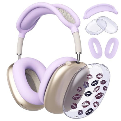 Stylish Girls Lips Clear Case for Airpods Max Headphones Cute Purple Print Soft TPU Ear Cups Cover Anti-Scratch Silicone Ear Pad Protective Case 53 Headband Cover for Apple Airpods Max - color: Lips 34