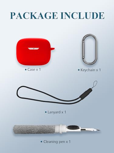 Case for JBL Vibe Beam 2/Vibe Beam - True Wireless Noise Cancelling Earbuds, Soft Silicone Protective Portable Scratch Shock Resistant Shell with Cleaner Kit & Carabiner & Lanyard，Red - color: RED