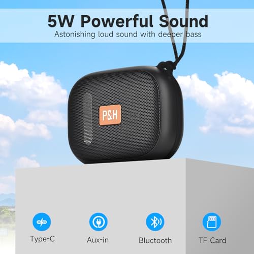 Portable Bluetooth Speaker, Small Speakers Bluetooth Wireless, IPX7 Waterproof Bluetooth Speaker Suitable for in Bathroom, Pools, Boating and Hiking Black