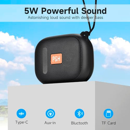 Portable Bluetooth Speaker, Small Speakers Bluetooth Wireless, IPX7 Waterproof Bluetooth Speaker Suitable for in Bathroom, Pools, Boating and Hiking Black