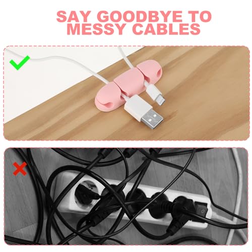 Mabor 3PCS Cable Clips Cord Wire Organizer Electrical Cable Management Holders 4 Hole Silicone Cable Harness USB Charging Accessory Cute Cable Holder for Office and Home Desk (Pink)
