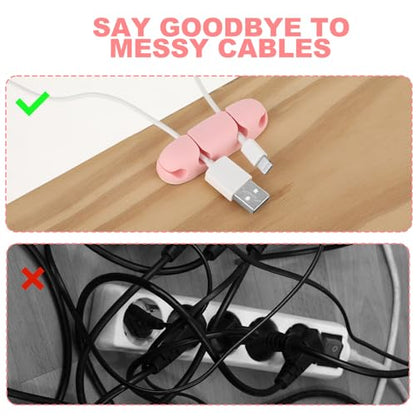 Mabor 3PCS Cable Clips Cord Wire Organizer Electrical Cable Management Holders 4 Hole Silicone Cable Harness USB Charging Accessory Cute Cable Holder for Office and Home Desk (Pink)