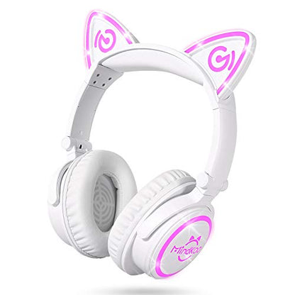 Bluetooth Cat Ear Headphones with LED Lights for Kids & Adults