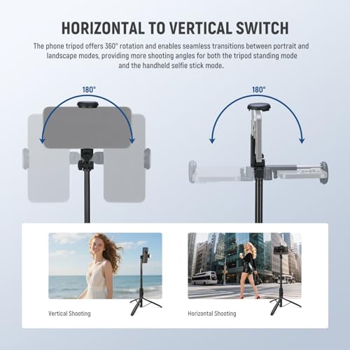 NEEWER Entry Level Version Selfie Stick Tripod with Light & Remote Compatible with iPhone Samsung Android, 67" Extendable Portable Travel Cell Phone Holder Stand for Video Recording Filming, PA987