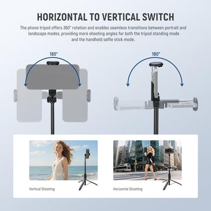 NEEWER Entry Level Version Selfie Stick Tripod with Light & Remote Compatible with iPhone Samsung Android, 67" Extendable Portable Travel Cell Phone Holder Stand for Video Recording Filming, PA987