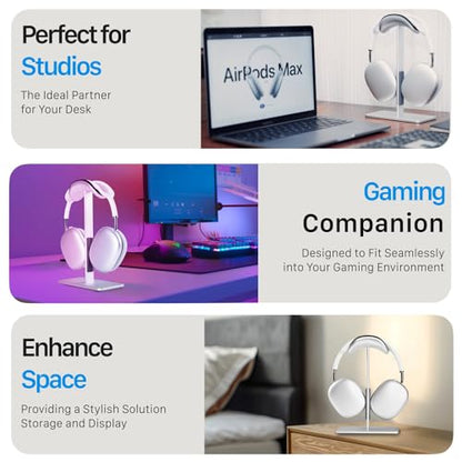 Headphone Stand for AirPods Max 2 & 1 Auto Sleep Mode, Silver | Aluminum Pole & Stable Base, Anti-Scratch ABS Headset Holder, Anti-Scratch Touch Surface, Universal Compatibility - color: Sliver