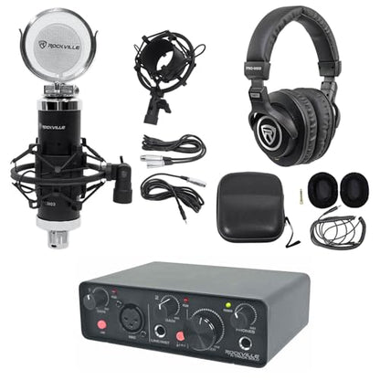 Rockville R-TRACK SOLO USB-C Audio Interface Bundle with RCM03 Mic, PRO-M50 | 24-Bit/192kHz, 2-In/2-Out, XLR/Hi-Z/TRS Inputs, 48V Phantom Power, ASIO Drivers, PRO-M50 Studio Headphones, 3-Items