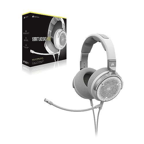 Corsair Virtuoso PRO Wired Open Back Gaming Headset - Detachable Uni-Directional Microphone - 50mm Graphene Drivers - 20Hz-40 kHz Frequency Response - White - color: White