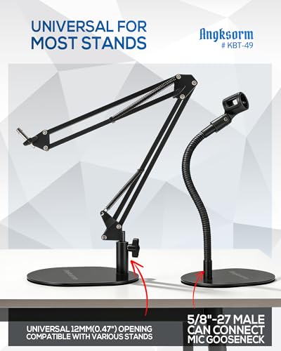 Low Profile Mic Stand Base, Weighted Desk Mount, 12mm Socket, 5/8-27 Thread | 600 g metal plate with a 12 mm arm socket and padded underside for compact desktop microphone and boom arm setups - size: KBT-49 Metal Base