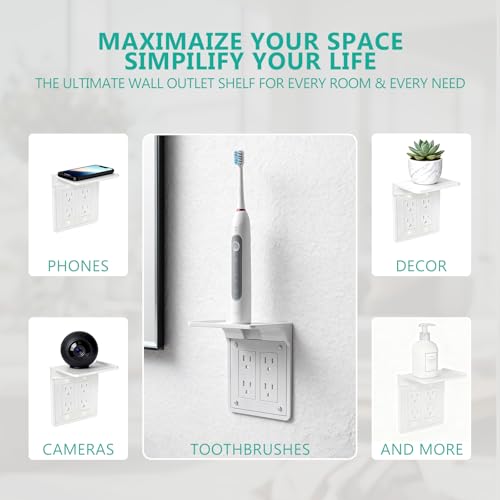 WALI Double Outlet Shelf Wall Holder – Bathroom Shelf Duplex for Electric Toothbrush, HomePod Mini, Echo Dot & Phone Charging – White (DLS001) - size: Larger