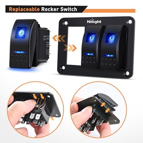 Nilight 90017C 3 Gang Aluminum Panel Toggle Dash 5 Pin On/Off Pre-Wired Rocker Switch Holder for Automotive Car Marine Boat, 2 Years Warranty,Blue - color: Blue, size: 3 Gang