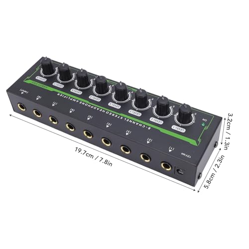 8 Channel Headphone Amplifier, 8 Outputs 1 Input Stereo Earphone Amp with Independent Volume Control for Studio and Stage (US Plug)